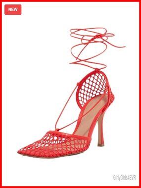 Mesh Heels with Square Toe & Strappy Fishnet Lace Up Design - Women's 3.5 Inch